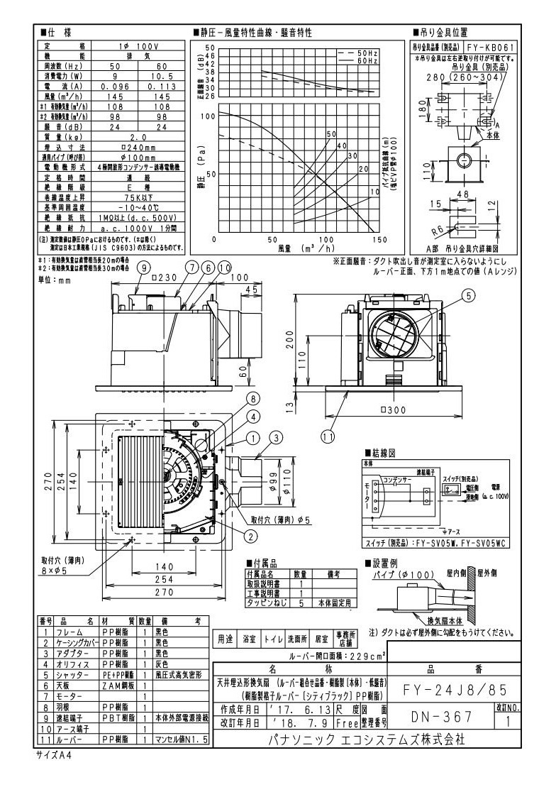 楽天市場】XFY-24J8/85パナソニック Panasonic 天井埋込形換気扇 