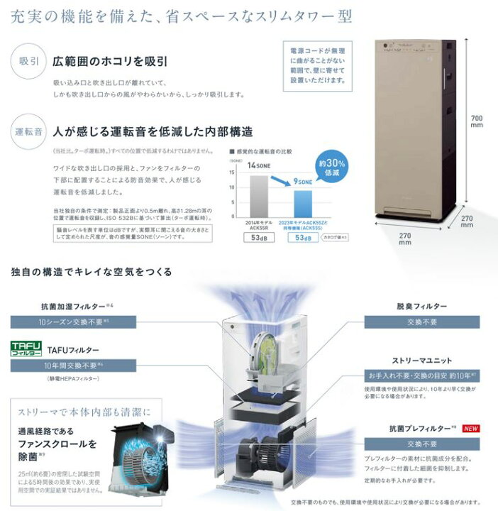 楽天市場】ACK55Z-Tダイキン 加湿ストリーマ空気清浄機スリムタワー 