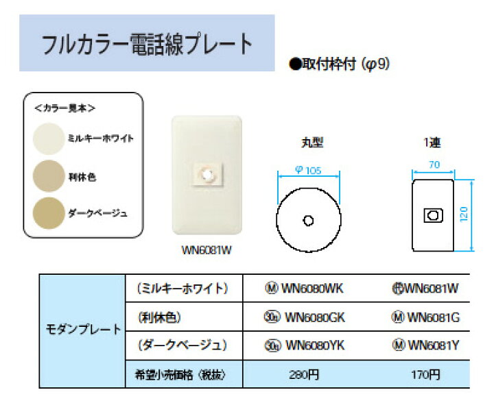 楽天市場】WN6081Yモダン電話線プレート 1連パナソニック Panasonic 