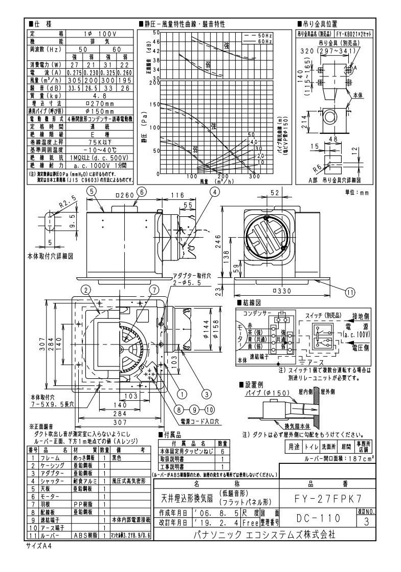 楽天市場】FY-27FPK7パナソニック Panasonic 天井埋込形換気扇ルーバー 