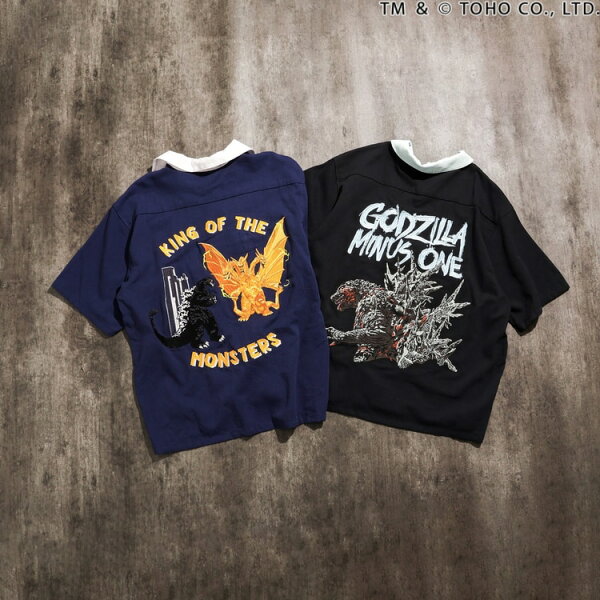 【楽天スーパーSALE特価】【30％OFFセール】【大人サイズ】ゴジラ GODZILLA ボーリングシャツ MINUS ONE ゴジラvsキングギドラ 刺しゅう 半袖シャツ M Lサイズ BREEZE ブリーズ【K】【新作】【2602】【72】