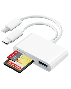 SUNTRSI 3in1 i-Phone SD�J�[�h���[�_�[ �y�o���������]���E2026�V�^�zLightning/USB-C�|�[�g �S�X�}�z �J�[�h�J�������[�_�[ USB/TF/SD�J�[�h�J�������[�_�[ �ݒ�s�v �o���������]�� �ʐ^/�r�f�I/���� ��