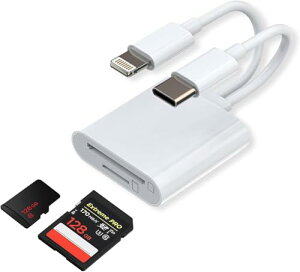 �y�V�^ MFi �F�ؐ��i�zSD�J�[�h���[�_�[ Type-C��Lightning 2-in-1 Micro SD�J�[�h���[�_�[ ����� �����f�[�^�]�� �ݒ�s�v �ʐ^�E����]�� iPhone 16/15/14/13/12/11�AAndroid�X�}�[�g�t�H�� �����E���Ղɋ�