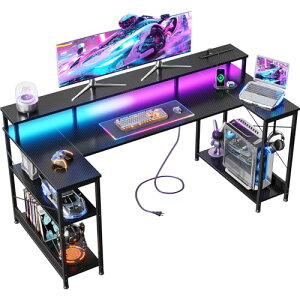 AODK �Q�[�~���O�f�X�N �Q�[���f�X�N �p�\�R���f�X�N U���^ ��140cm �������b�N&�R���Z���g�t�� �� pc�f�X�N gaming desk �Q�[�~���O�e�[�u�� LED&���j�^�[��t�� ���E����ւ� ������� �J�[�{����