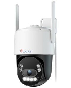 Ctronics 4K �h�ƃJ���� ���O ������ AI�l/��/�y�b�g���m �����ǔ� 5GHz���C�����XWiFi 30m��ԃJ���[ �Ď��J���� 800����f �X�}�z/PC 360° PTZ �����Њd FTP/NVR �N���E�h�X�g���[�W�̌�/256GB TF�J�[�h 24