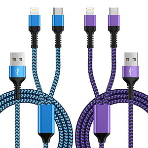 GAEF 2in1 �[�d�P�[�u�� iPhone �[�d�P�[�u�� &Type-C �P�[�u�� 2�䓯���[�d�R�[�h �ő�5.4A �}���[�d Lightning & usb-c iPhone/Android�� ��� 1.2m USB ���C�g�j���O�P�[�u�� �A�C�t�H�� �}���`�[�d �����[�d 