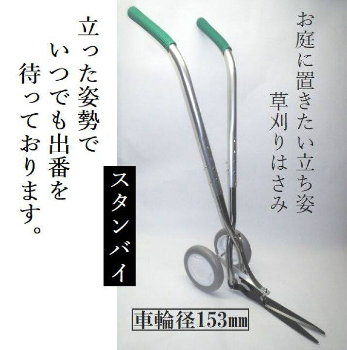 楽天市場 自立式大型車輪草刈りばさみ スタンバイ 出番待機中の草刈鋏 輪径153mm大型車輪付草刈りバサミ 刃体の向きに車輪が回る草刈鋏 伸縮柄付草刈り機 4段階長さ調節柄草刈り鋏 ステンレスとアルミ連結柄草刈ハサミ 刃体反り付草刈りハサミ 切り刃ギザ歯付 楽天市場 自立式大型車輪草刈りばさみ スタンバイ 出番待機中の草刈鋏 輪径153mm大型車輪付草刈りバサミ 刃体の向きに車輪が回る草刈鋏 伸縮柄付草刈り機 4段階長さ調節柄草刈り鋏 ステンレスとアルミ連結柄草刈ハサミ 刃体反り付草刈りハサミ 切り刃ギザ歯付