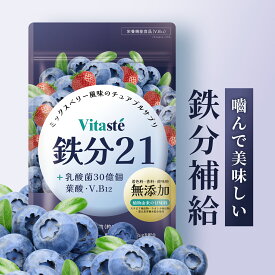 鉄分 サプリ (180日分／鉄1日21mg) 鉄 チュアブル ブルーベリー風味 無添加 葉酸 国産 鉄分補給 鉄分不足 鉄剤 Vitaste（ビタステ）