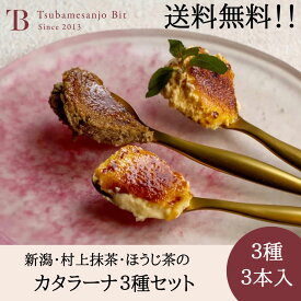 送料無料　新潟　村上茶使用　カタラーナ3種　お取り寄せ　母の日　父の日　こどもの日　カスタード　村上抹茶　村上ほうじ茶　富士美園　冷凍便　アイス　クレームブリュレ　ギフト　スイーツ　お菓子　洋菓子　新潟　お土産　お礼　お祝い 　個包装　贈答品　燕三条bit