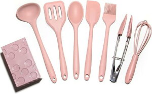 8具セット 調理器具 耐熱 耐久性キッチンツール用品 スパチュラ フライ返し トング 泡立て器 おたま 耐熱 クッキングツール 器具 料理器具セットピンク