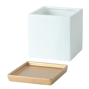 鉢 プランター 植木鉢 陶器鉢 おしゃれ-鉢カバー 方形 北欧 陶器 おしゃれ 15cm 受け皿 底穴 観葉植物 セメント シンプル インテリア 部屋 飾り (方形-ホワイト-金色の皿)