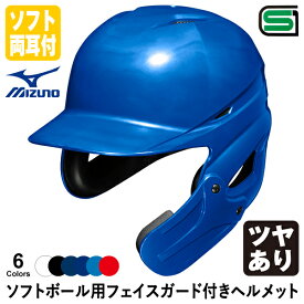 ＜受注生産＞ミズノ（MIZUNO） ソフトボール用フェイスガード付きヘルメット ツヤあり 1DJHS111 1DJHQ111 1DJHQ112 顎ガードつきヘルメット ソフトボール両耳付打者用