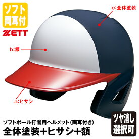 ＜受注生産＞ゼット（ZETT） ソフトボール打者用ヘルメット 両耳付き 全体塗装+ヒサシ+額 カラーオーダー BHL580 BHLP30 つや消し選択可