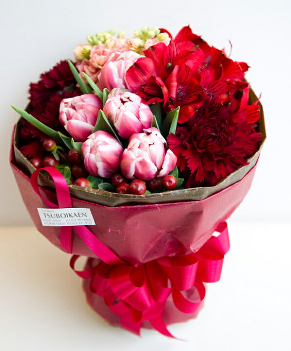 楽天市場 気持ち伝わるブーケ ブーケタイプ Passion Red パッションレッド 赤系 花 花束 プレゼント ギフト 誕生日 記念日 アニバーサリー 結婚 送別 おしゃれ ナチュラル 花言葉 オリジナル メッセージカード付 送料無料 坪井花苑 坪井花苑shop