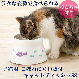 猫 皿 食器 子猫 こぼれにくい 脚付 キャットディッシュ SS おもちゃ 付き ホワイト トレー リッチェル 猫用品 ネコ用品