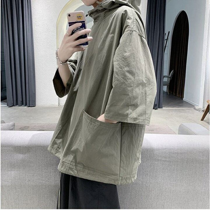 夏用パーカー メンズ 半袖パーカー 無地 プルオーバー フード付き パーカー 夏服 スポーツ ゆったり お兄系 トップス 毎日がバーゲンセール