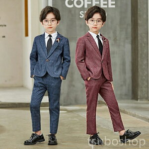 子供スーツ 5点セット アウター/パンツ/シャツ/ネクタイ/ブローチ キッズ男の子 チェック 発表会 入学式 入園式 こども 子供フォーマルスーツ キッズスーツ 七五三 結婚式 卒園式 卒業式 ネ