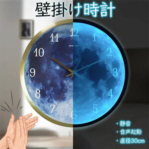 壁掛け時計 インテリア時計光る 月面 壁掛け時計 掛け時計 ウォールクロック コードレス 点灯 発行 宇宙 夜空 幻想的 神秘的 映える 個性的 おしゃれ インテリア 雑貨 時計 直径30cm LED アルミ