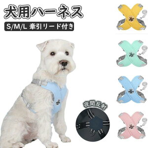 犬用ハーネスネーム X字型 胴輪 小型犬 抜けない 散歩 お出かけ アウトドア ナイロン マジックテープ ハンドル付き かわいい リード付き 夜間反射 通気性 お出かけ 迷子防止 おしゃれ 抜けに