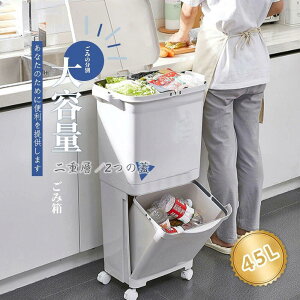 ゴミ箱 45L袋可 45リットル袋可 おしゃれ 積み重ね キッチン スリム シンプル 大容量 ふた付き 縦型 カウンター下 フロントオープン 分別 ダストボックス