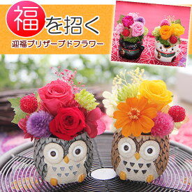 プリザーブドフラワー 母の日 花 ギフト プレゼント 福を招く縁起の良い 招きねこ 又は ふくろう 開店祝い 誕生日 贈り物 お礼 お祝い 結婚記念日 卒業祝い 入学祝い 退職祝い 送別会 結婚祝い 出産祝い 引越し祝い 新築祝い