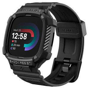 Spigen Rugged Armor Pro Fitbit Versa 4 / Sense 2�p�P�[�X �o���h�ی�TPU�J�o�[ �X�g���b�v�t�� - �u���b�N