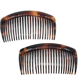 Paris French Side Combs Large Set of 2 Rounded, Tortoise Shell Flexible Durable Cellulose, Strong Hold Grip Hair Clips for Wome