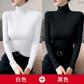 モー ダルの 黒い高 襟の 底の シャツの 女性の 春秋の 中で 身を 修める 長袖の t シャツの 薄い タイプの 秋の 服の 積み重ねの 襟の 上着を 掛けます。