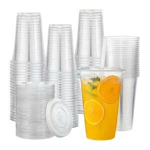 �v���J�b�v �W�t�� 100�Z�b�g 500ml 16oz PET�� ���I���ɂ��� ���� 98mm���a �t���b�g���b�h ���� �X�g���[���t�� �v���X�`�b�N�J�b�v �g���̂� �e�� �e�C�N�A�E�g �����A�� �Ɩ��p �����J�b�v �J