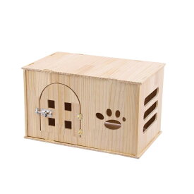 【】天然木製屋根付きペットハウス 取り外し式足台付き通気耐久組立簡単小型犬猫室内屋外庭ベランダ兼用シェルター(50*30*30,ドア付き)