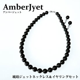 アンバージェット　琥珀ジェットネックレス＆イヤリングセット
