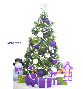 パネル販売「Vol.3クリスマスツリー」パープル系のレアなデザイン オーナメント 生地 布 綿 コットン100% デジタルプリント クリスマスツリー もみの木 飾り 壁飾り 紫 雪だるま タペスト
