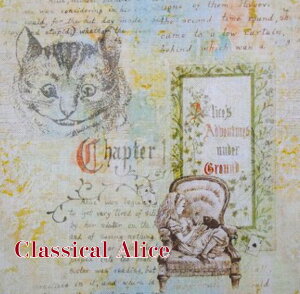 【50cm単位】【シーチング】「Classical Alice」「猫とアリス」 コットン100%/ 綿/布 /入園入学/ ーセール!【服 /手作り/カバーリング/ うさぎ アリス生地 不思議の国 トランプ ネコ 英字