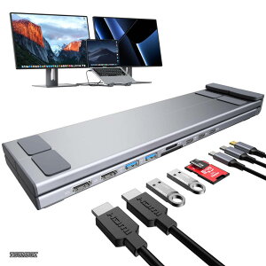 �y���������z9-in-1 �m�[�gPC�X�^���h �h�b�L���O�X�e�[�V�����iHDMI 4K@60Hz×2�EUSB A×2�EUSB C�ESD�J�[�h�ő�104MB/s�ETF�J�[�h�EPD100W�j5Gbps�����]�� �܂肽���ݎ� �A���~���� MacBook Pro/Air�EDell�EHP�ES