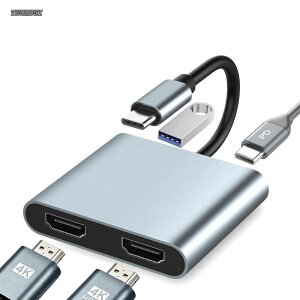 �y���������zType-C �f���A�� HDMI �ϊ��A�_�v�^ 4K@60Hz �Ή� 2 ��ʏo�� �g���\�� ���z�� USB3.0 �|�[�g PD100W �[�d MacBook Air/Pro Dell HP Lenovo Chromebook Surface USB-C �m�[�g PC �Ή�