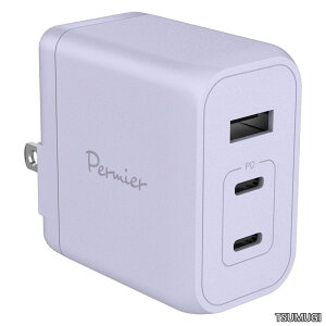 �y���������zPD65W�Ή� AC�[�d�� USB x3�|�[�g�iUSB-C x2�AUSB-A x1�jPermier PR-AP146UC2V GaN�̗p �}���[�d AC�A�_�v�^�[ �V�^GaN �����K���E���̗p PSE�Z�p��K�� �܂肽���ݎ��v���O iPhone15/ 16 / 17 /17 Pro/1
