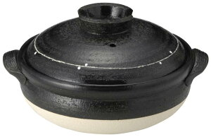 三陶 萬古焼 土鍋 ブラック 7号 1-2人用 13350 (深鍋) 黒釉線紋