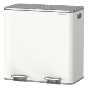 SONGMICS ゴミ箱 2分別ダストボックス ペダル式 蓋付き ステンレス製 密閉 音 おしゃれ キチン・リビング用