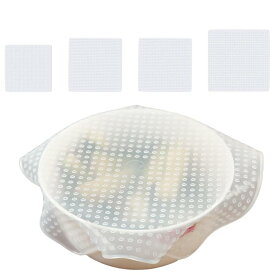 シリコンラップ 4個入り 食品保存シリコンラップ シリコン蓋 食品ラップ シリコンボウルカバー 密封性 調理の貯蔵 食品保存 繰り返し使える 耐冷 耐熱