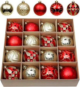 クリスマス オーナメント 北欧風 大きめ 豪華 8cm 16個入りセット レッド ゴールド クリスマス 飾り 装飾 飾り付け ボール オーナメント おしゃれ ゴージャス 赤 赤金