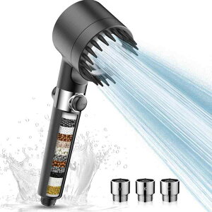 シャワーヘッド マイクロナノバブル ミスト 3+1段階モードシャワー 浄水 手元止水 水圧調整 極細水流 塩素除去 肌ケア 水漏れ防止 汚れ除去 増圧節水シャワー 15層フィルター付 3*アダプ