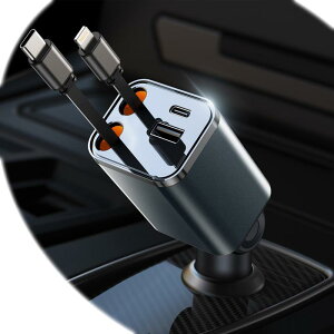 ミニ 巻き取り式4in1 車 充電器 シガーソケット 4台同時充電 カーチャージャー 巻き取り式充電ケーブル 2本 87W急速充電 車載充電器 対応iPhone 16/15/14/13/12, Galaxy S22/S21 UItra, Xperia,
