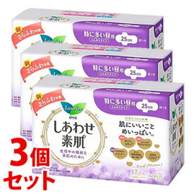 《セット販売》　花王 ロリエ しあわせ素肌 ふんわりタイプ 特に多い昼用 羽つき 25cm (17個入)×3個セット 生理用ナプキン　【医薬部外品】