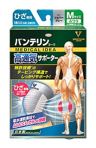興和 バンテリンコーワ 高通気サポーター ひざ専用 Mサイズ ふつう シルバーグレー (1枚) 左右共用 膝用サポーター