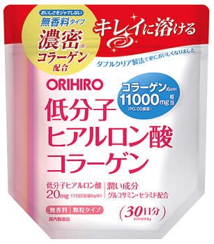 オリヒロ 低分子ヒアルロン酸コラーゲン 袋タイプ (180g) 無香料 顆粒タイプ　※軽減税率対象商品