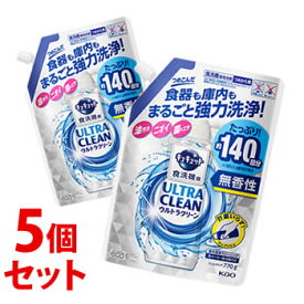 《セット販売》　花王 食器洗い乾燥機専用キュキュット ウルトラクリーン 無香性 つめかえ用 (770g)×5個セット 詰め替え用