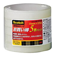 スリーエム ジャパン 3M スコッチ 透明粘着テープ (15mm×15m×5巻) 防災 備蓄