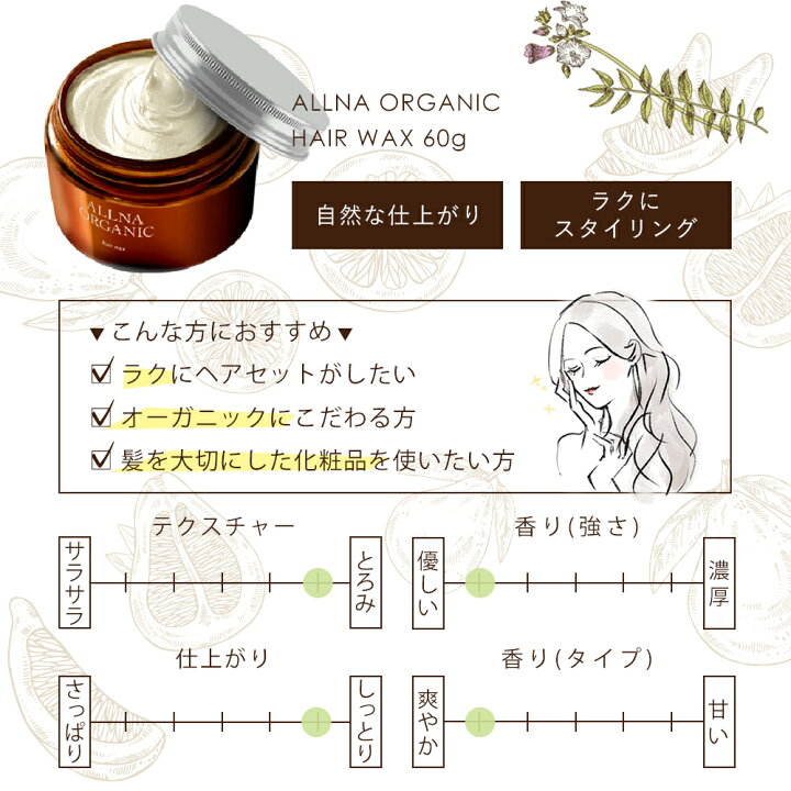 楽天市場 ワックス ヘアワックス で アホ毛 を 抑える まとめ髪 へ オルナ オーガニック スタイリング剤 レディース メンズ の ワックス シャンプー トリートメント で 洗い流しやすい 60ｇ 鶴西オンラインショップ