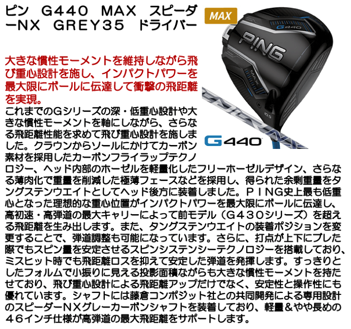 楽天市場】PING ピン G440 MAX ドライバー スピーダーNX GREY 35 楽天市場】PING ピン G440 MAX ドライバー スピーダーNX GREY 35