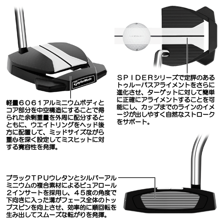 スパイダー GTx シングルベンド パター テーラーメイド レフティ 左 スパイダー GTX ブラック／Spider GTX Black シングルベンド